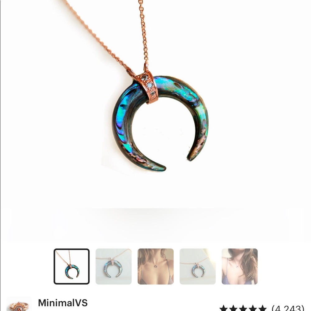 14k yel gold abalone diamond double horn necklace